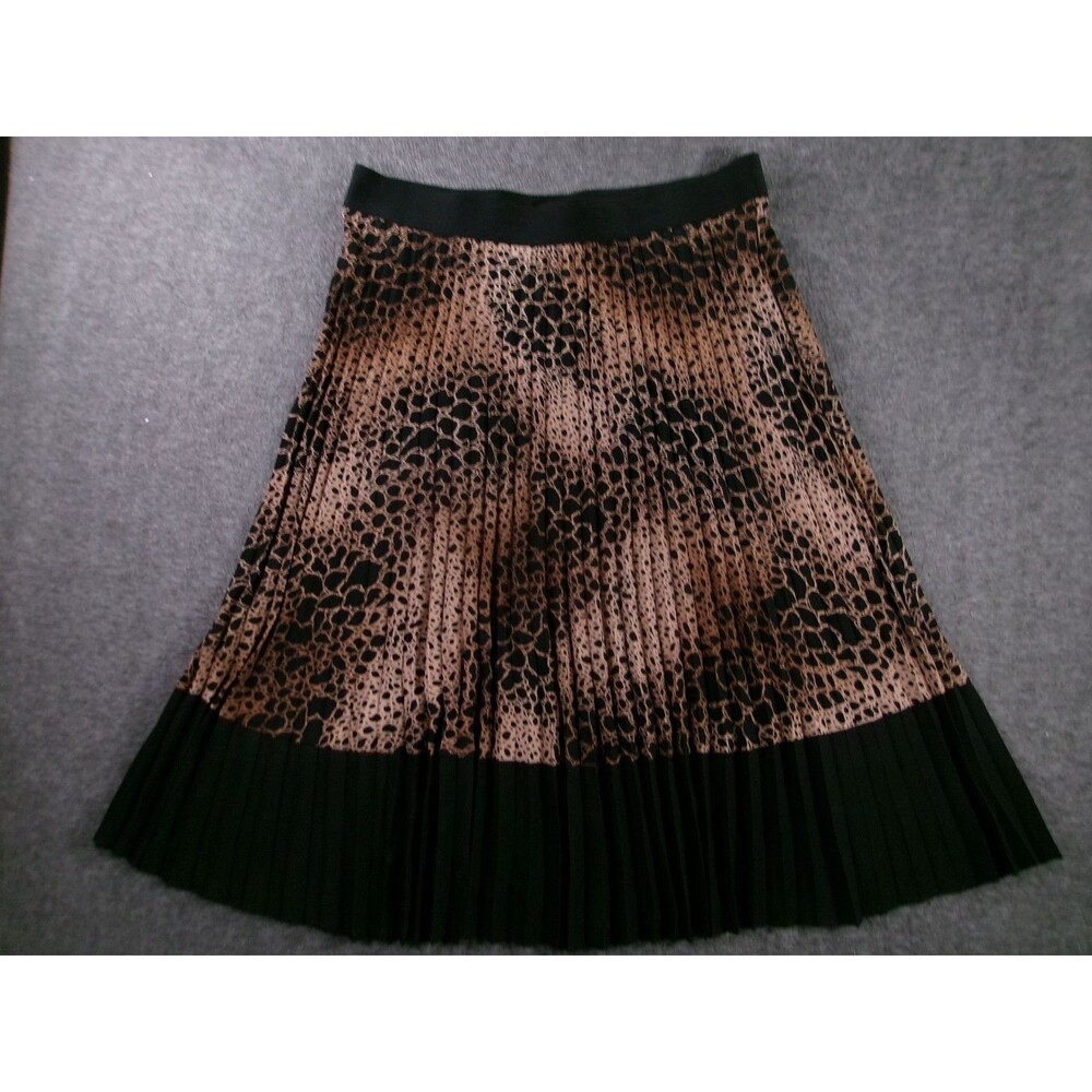 Alfani Skirt Women 2X Pleated Animal Print Midi Elastic Waist Brown Black Hem - Picture 6 of 7
